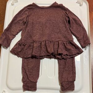 Baby Two-Piece Ruffle Top and Leggings Set - Mauve 18M